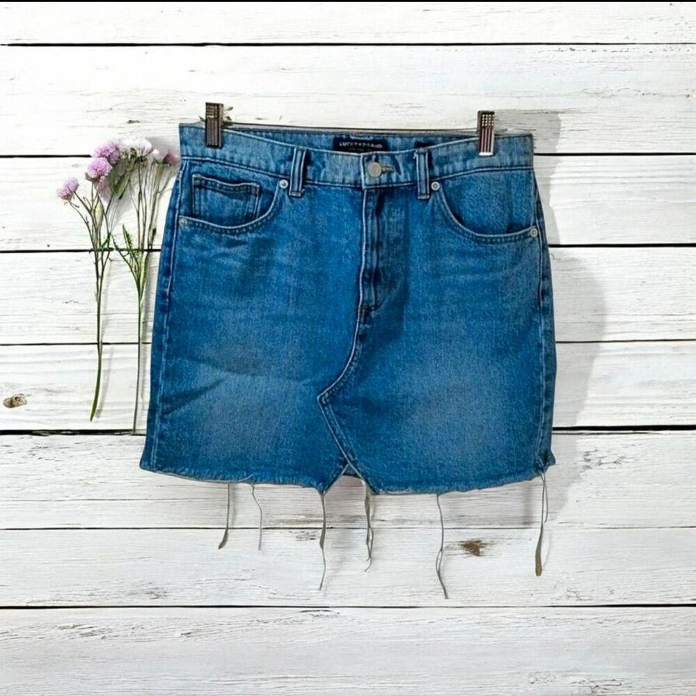 Lucky Brand Old Favorite Mini Denim Skirt Raw Hem Size 4/27